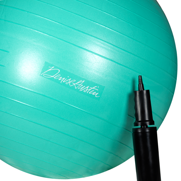 stability ball and pump-teal/black pump-"Denise Austin" on ball